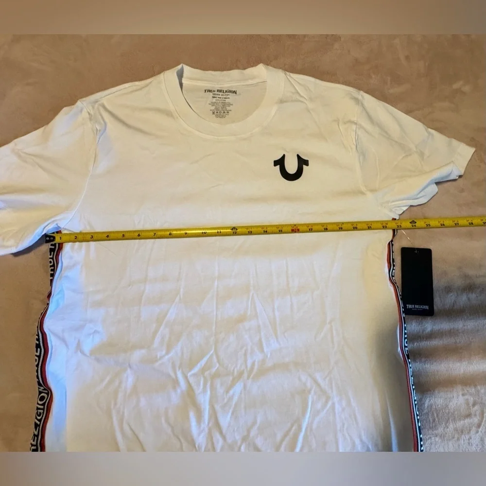 True Religion White Short Sleeve Tee with Black Logo Size XL
